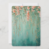 Romantische Blauwgroen Blush Flowers bruiloft Kaart (Achterkant)