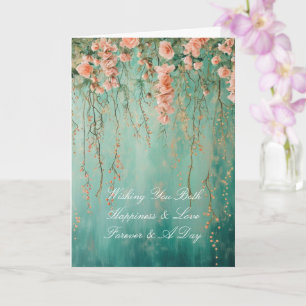 Romantische Blauwgroen Blush Flowers bruiloft Kaart