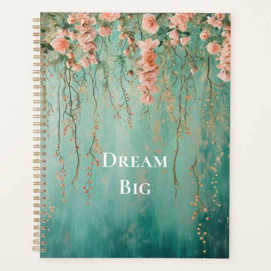 Romantische Blauwgroen Blush Pink Flowers Dream Planner (Voorkant)