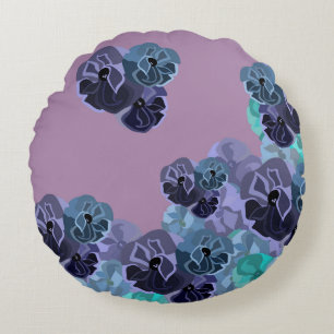 Romantische Blauwgroen en Lavender  Floral print Rond Kussen