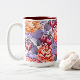 Romantische Bloeden Hart Bloemen & pioen Tweekleurige Koffiemok