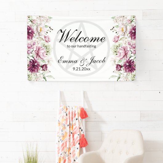 Romantische Bloei Bloemige Pioen Pentakel Spandoek (Insitu)