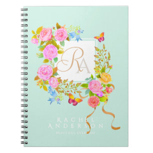 Romantische Bloeiende Tuin Monogram Groen Notitieboek