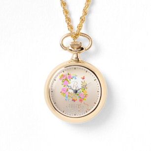 Romantische bloeiende tuinmonogram beige horloge