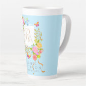 Romantische bloeiende tuinmonogram blauwe Latte-mo Latte Mok (Rechterhoek)