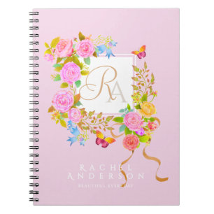 Romantische bloeiende tuinmonogram geel notitieboek