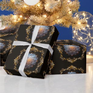 Romantische bloem en gouden Lijst Cadeaupapier