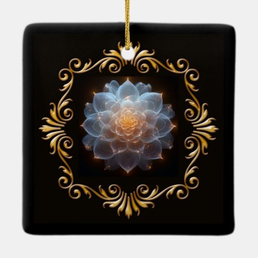 Romantische bloem en gouden Lijst Keramisch Ornament (Achterkant)