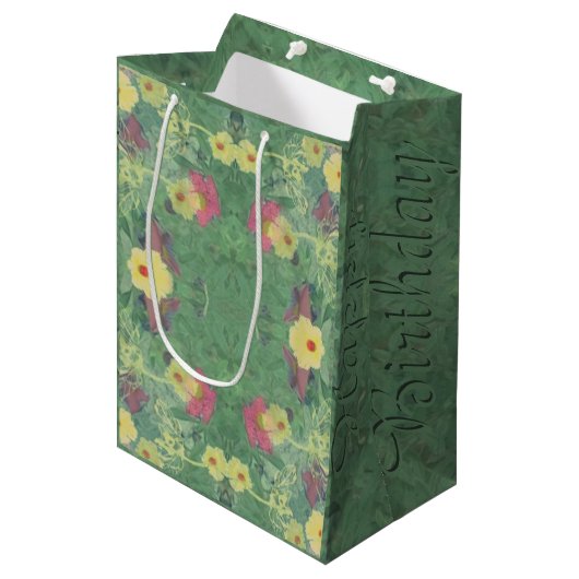 Romantische bloem "Happy Birthday" Medium Cadeauzakje (Voorkant Gekanteld)
