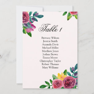 Romantische bloemen bruiloft zitplaatskaart. Tafel Kaart