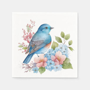 Romantische bloemen en blauwe vogel servet