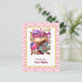 Romantische bloemen en gouden hart briefkaart (Staand voorkant)