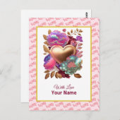 Romantische bloemen en gouden hart briefkaart (Voorkant / Achterkant)