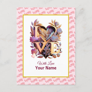 Romantische bloemen en gouden hart briefkaart