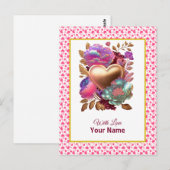 Romantische bloemen en gouden hart briefkaart (Voorkant / Achterkant)