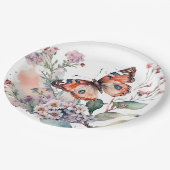 Romantische bloemen en oranje vlinder papieren bordje (Gekanteld)