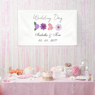 Romantische bloemen- en vlindertuin bruiloftsfeest spandoek