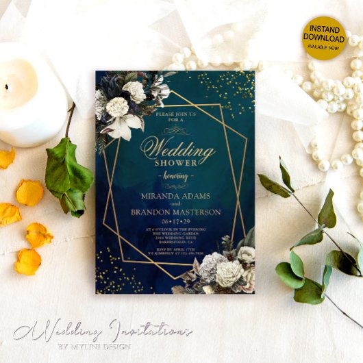 Romantische Bloemen Gouden Krans Smaragdgroene bru Kaart