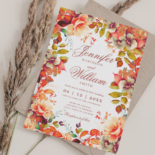 Romantische Bloemen Herfst Herfst Elegant Huwelijk Kaart