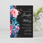 Romantische Bloemen Huwelijk Elegant Script Blauw Kaart (Staand voorkant)