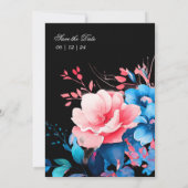 Romantische Bloemen Huwelijk Elegant Script Blauw Kaart (Achterkant)