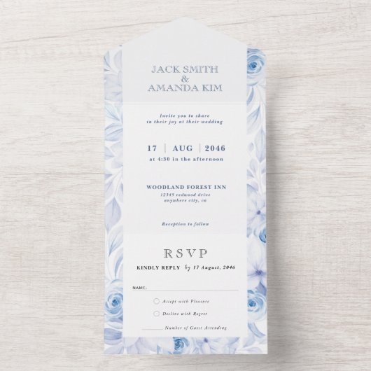 Romantische Bloemen Huwelijksuitnodiging alles in  All In One Uitnodiging (Binnen)