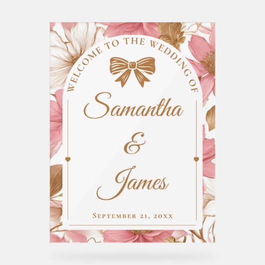 Romantische Bloemen Ingang Teken met Namen & Datum Acryl Bord (Voorkant)