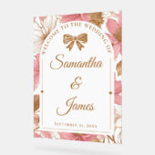 Romantische Bloemen Ingang Teken met Namen & Datum Acryl Bord (Hoek)