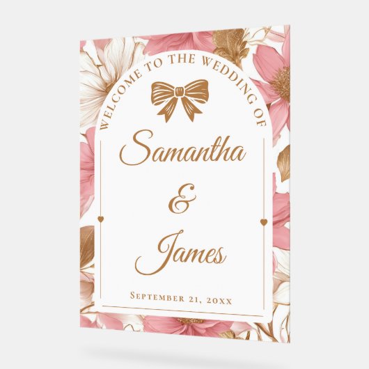 Romantische Bloemen Ingang Teken met Namen & Datum Acryl Bord (Hoek)