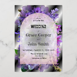 Romantische bloemen met zwarte en witte achtergron folie uitnodiging