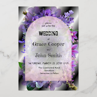 Romantische bloemen met zwarte en witte achtergron folie uitnodiging