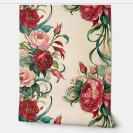 Romantische Bloemen Rood Roze Rose Verwijderbaar Behang