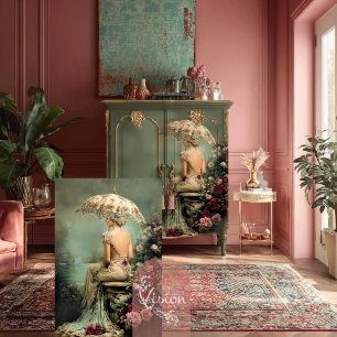Romantische bloemen sage groene dame & een parasol tissuepapier