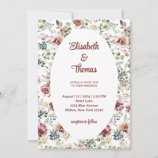 Romantische bloemen vintage bruiloft uitnodiging (Voorkant)