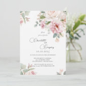 Romantische bloemen waterverf rozen bruiloft kaart (Staand voorkant)