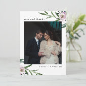 Romantische bloemenbruiloft Dank u fotokaart Bedankkaart (Staand voorkant)