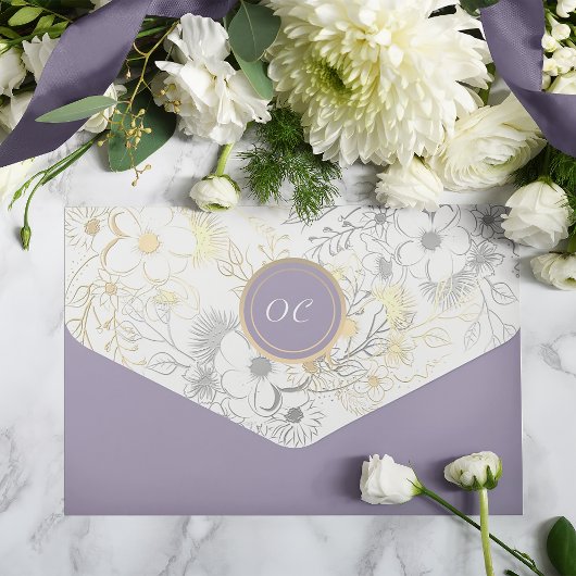 romantische bloemenbruiloft Paarse bruiloft All In One Uitnodiging