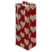 Romantische  bloemenharten wijn cadeautas (Achterkant Gekanteld)