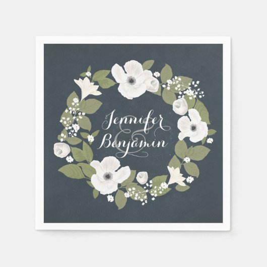 Romantische  bloemenkrans bruiloft servetten (Voorkant)