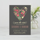 Romantische bloemhart 'Save the Date'-aankondiging Kaart (Staand voorkant)
