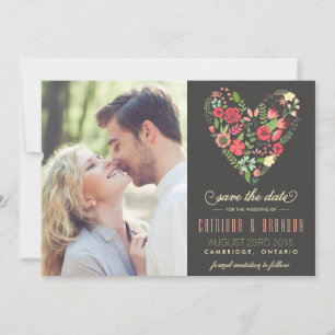 Romantische bloemhart save-the-date-aankondiging save the date
