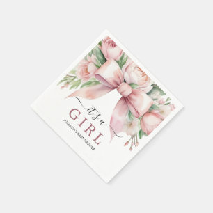 Romantische bloemige roze strik baby shower servet