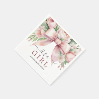Romantische bloemige roze strik baby shower servet