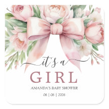 Romantische bloemige roze strik baby shower