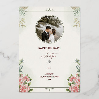 Romantische bloemige "Save the Date" trouwkaart – Folie Uitnodiging