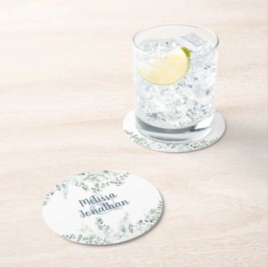 Romantische bloemige zachte witte bloemen bruiloft ronde kartonnen onderzetter (Insitu)