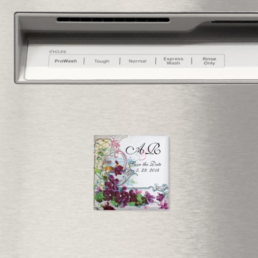 Romantische bloemslingers Paarse viooltjes Datum r Magneet (Insitu (Vaatwasser))