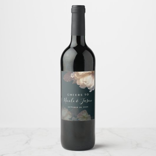 Romantische Blooms Luxe bloemenbruiloft Wijn Etiket (Voorkant)