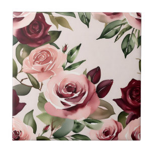 Romantische Blooms Waterverf Rozen Bourgogne Tegeltje