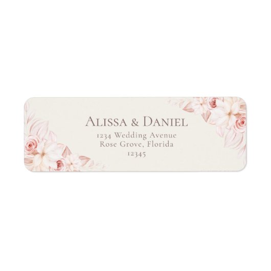 Romantische Blush Beige en roze Floral Adreslabel Etiket (Voorkant)